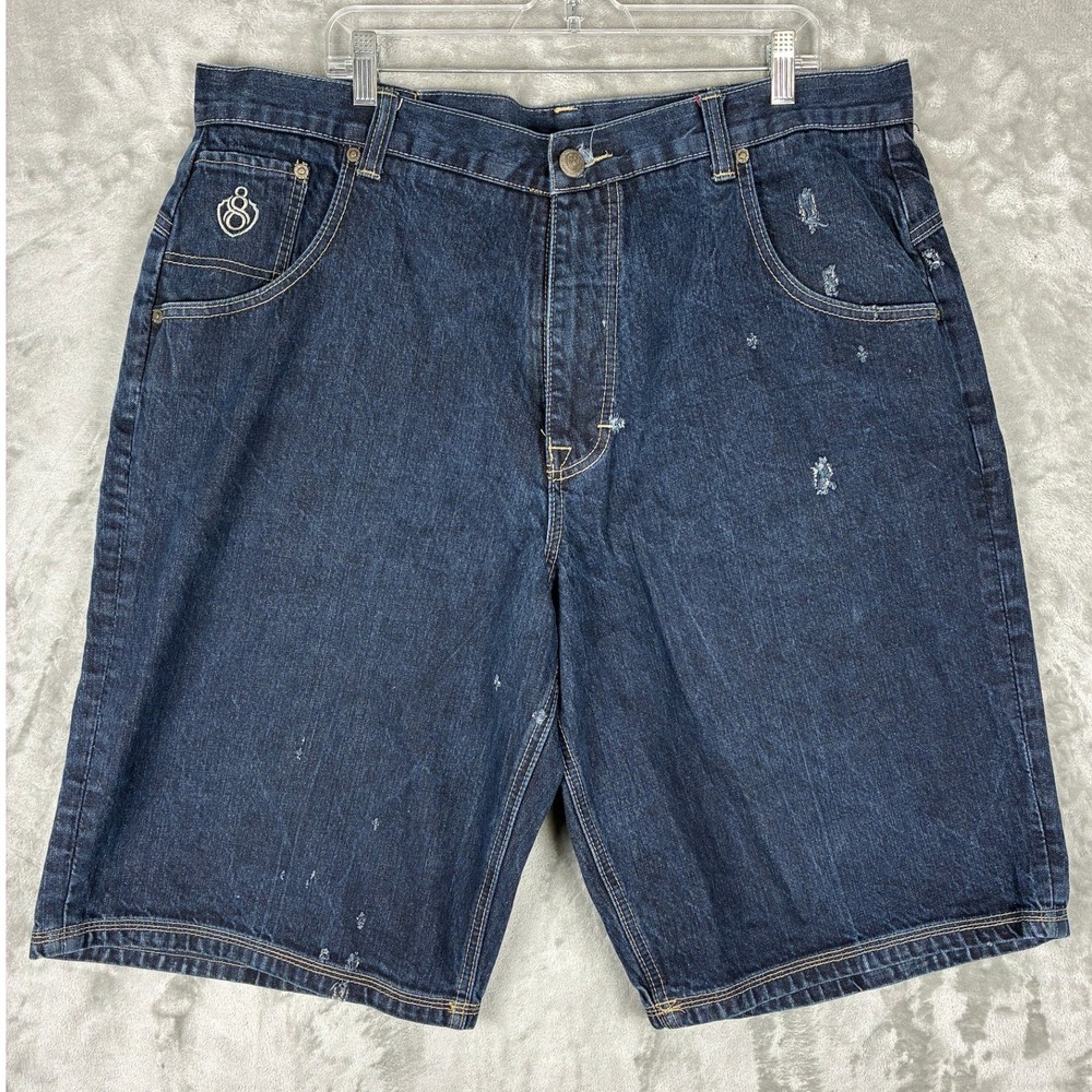 Eight 732 Mens Distressed Denim Shorts Dark Wash Baggy Streetwear Size 42 Waist